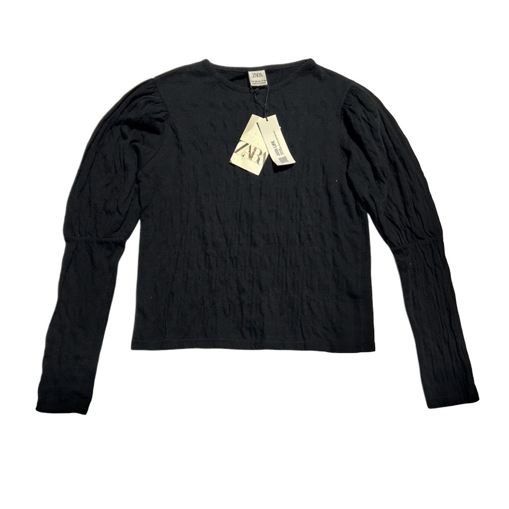 Zara Black‎ Long Sleeve Kids Tee with slight puffed shoulder
